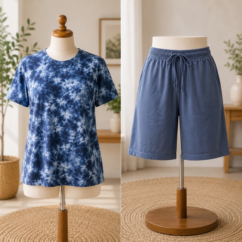 NEW Cuddl Duds Pajama Set Small Blue Tie Dye Short Sleeve Shirt Shorts Lounge